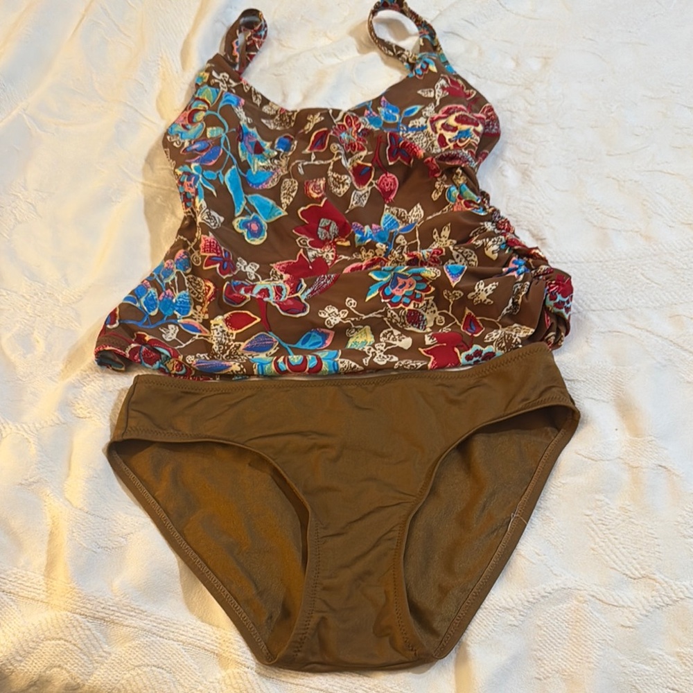 DKNYC Floral Brown Tankini Swimsuit